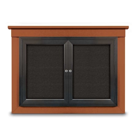 United Visual Products 60"x36" 2-Door Enclosed Letterboard, Blue Felt/Cherry UV2625O-CHERRY-BLUE